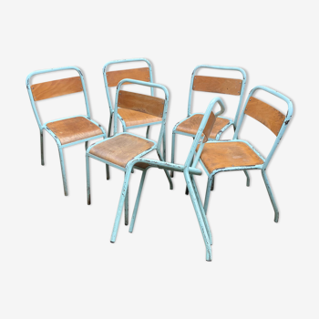 Lot of 6 sky blue Tolix chairs