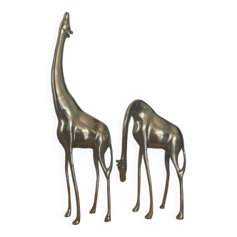 Pair of large vintage brass giraffes