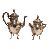 Elegant antique silver-plated service – Teapot and footed sugar bowl