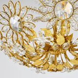 Ernst Palme Grand Chandelier Palm Tree Flower Palwa, Gilded Brass, Crystals, 1970s