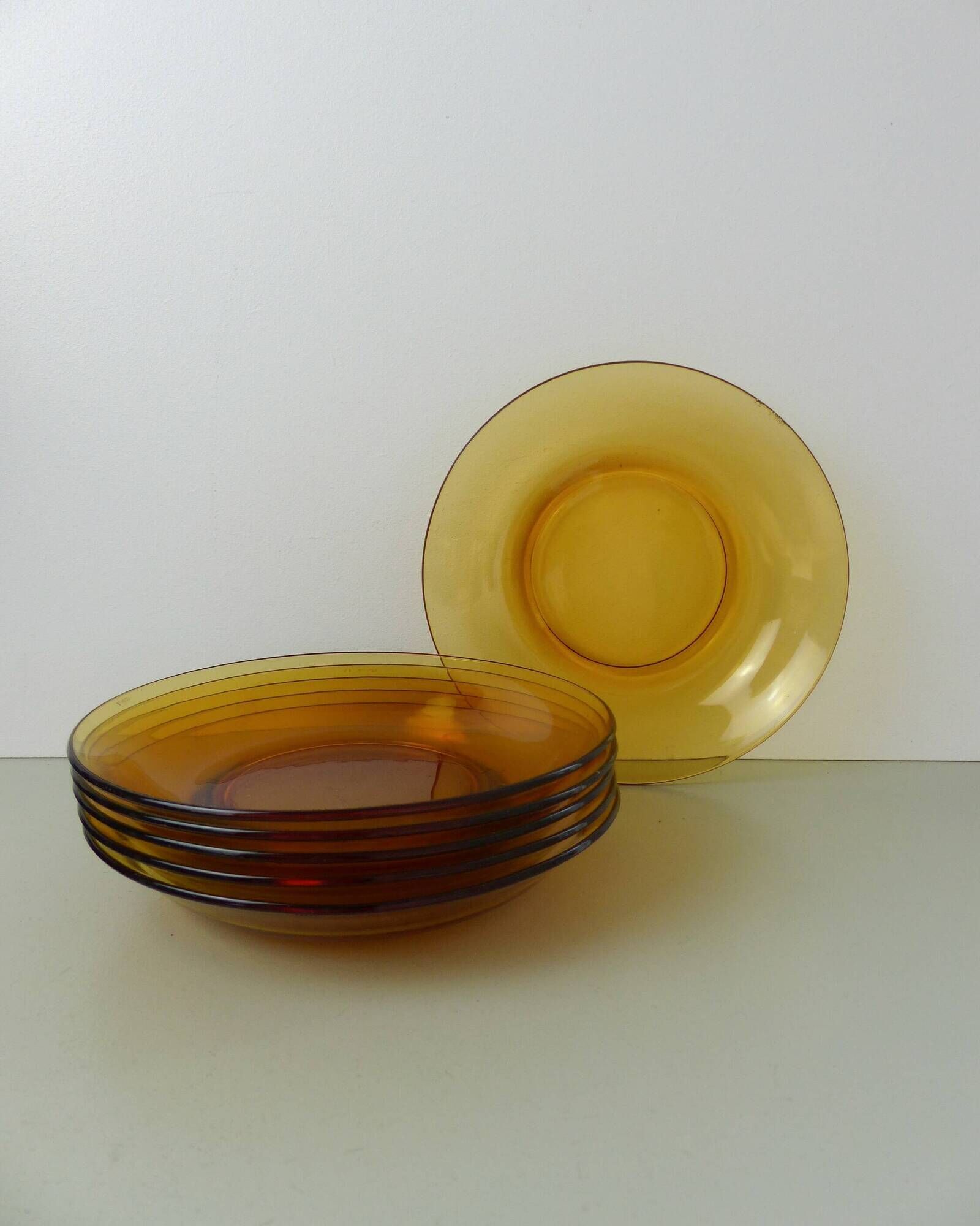 Set of 6 Vereco orange smoked glass plates