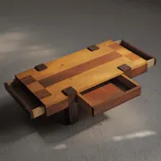 Table basse artisanale à plateau graphique, vers 1980