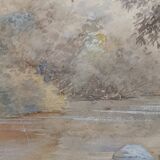 WATERCOLOR 1907 by Albert GYSEL River LA BOURRE towards MOTTE AU BOIS North