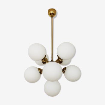 Brass and opaline glass Sputnik chandelier