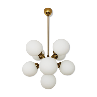Brass and opaline glass Sputnik chandelier
