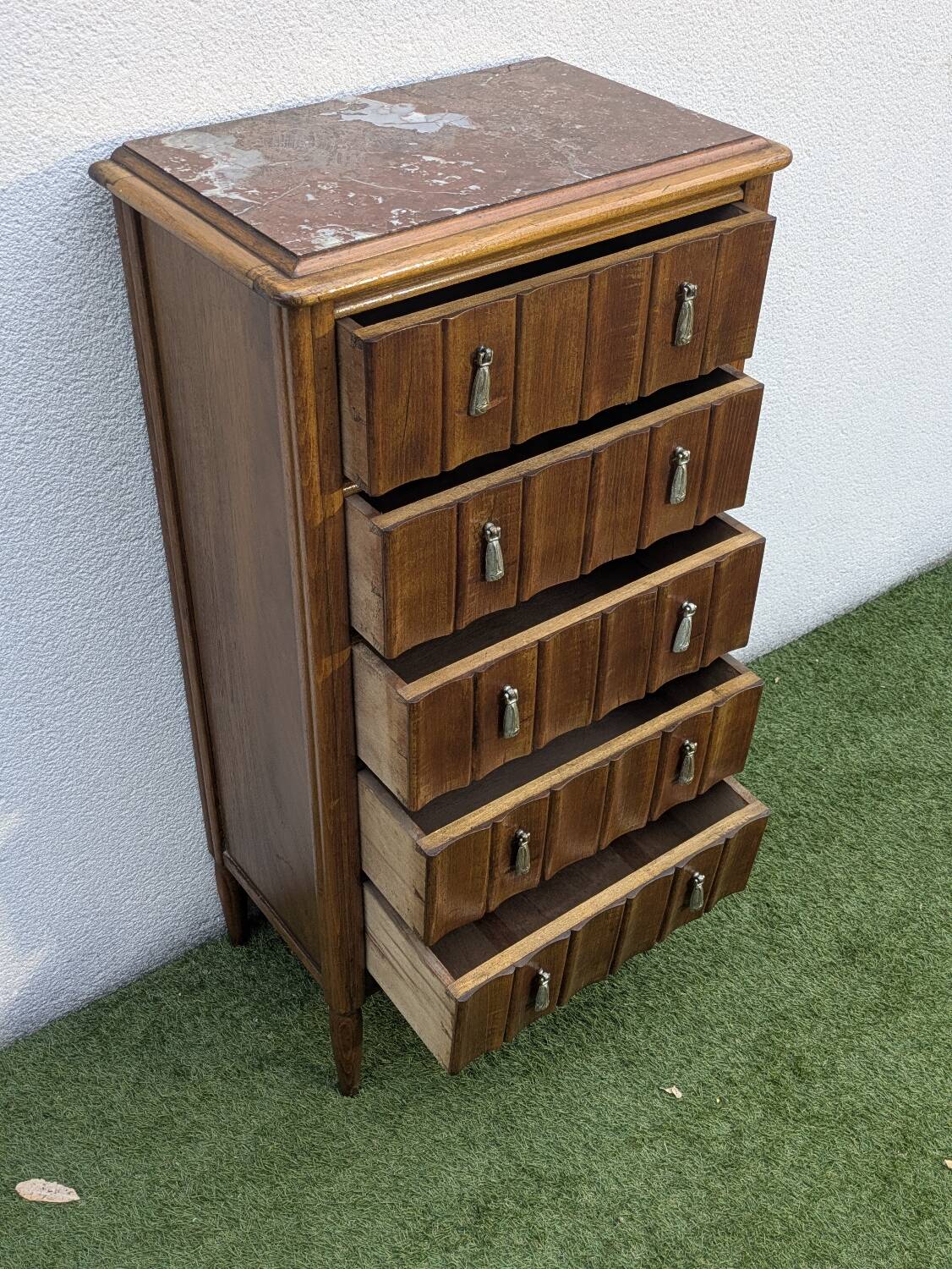 Chiffonnier vintage Art Déco bois & marbre 1940-50
