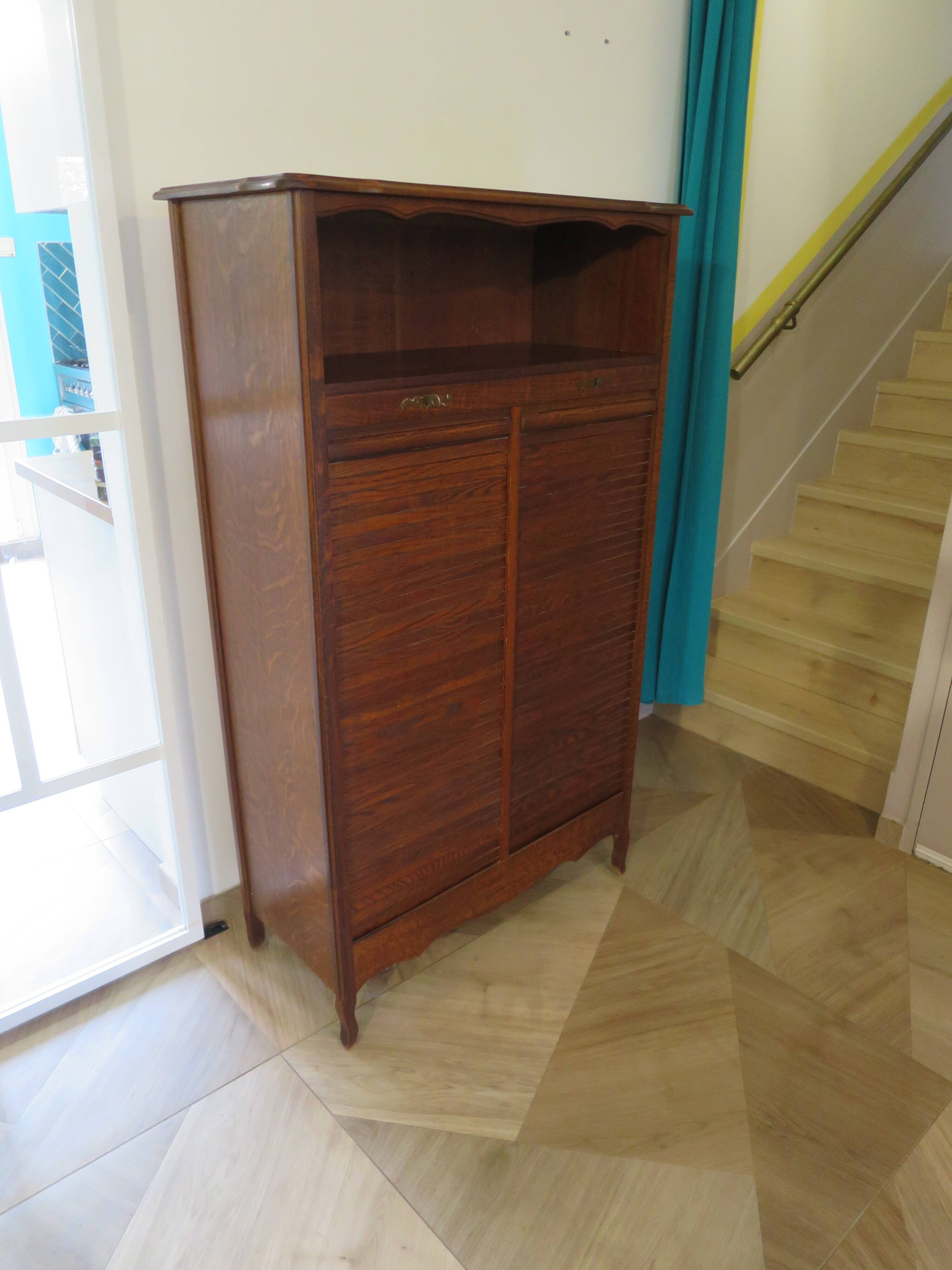 Double curtain cabinet - notary furniture - solid wood - 1970 - industrial style