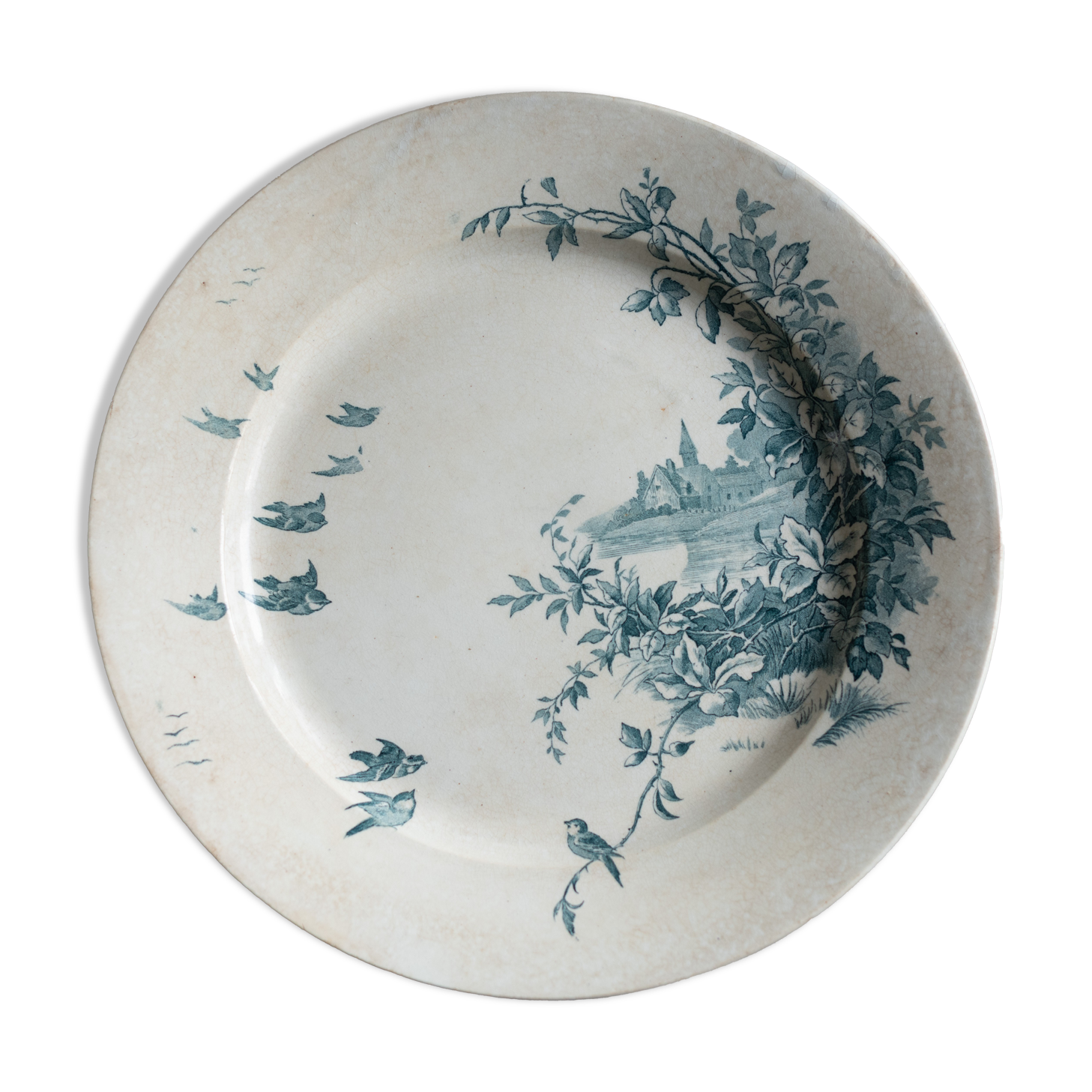 Large dish Gien blue Landscapes, Gold Medals / Diplomas of Honor