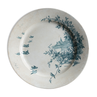 Large dish Gien blue Landscapes, Gold Medals / Diplomas of Honor