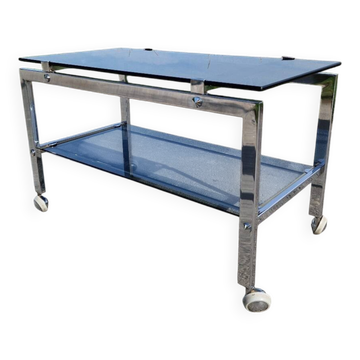 Table basse des années 1970 en chrome et verre fumé