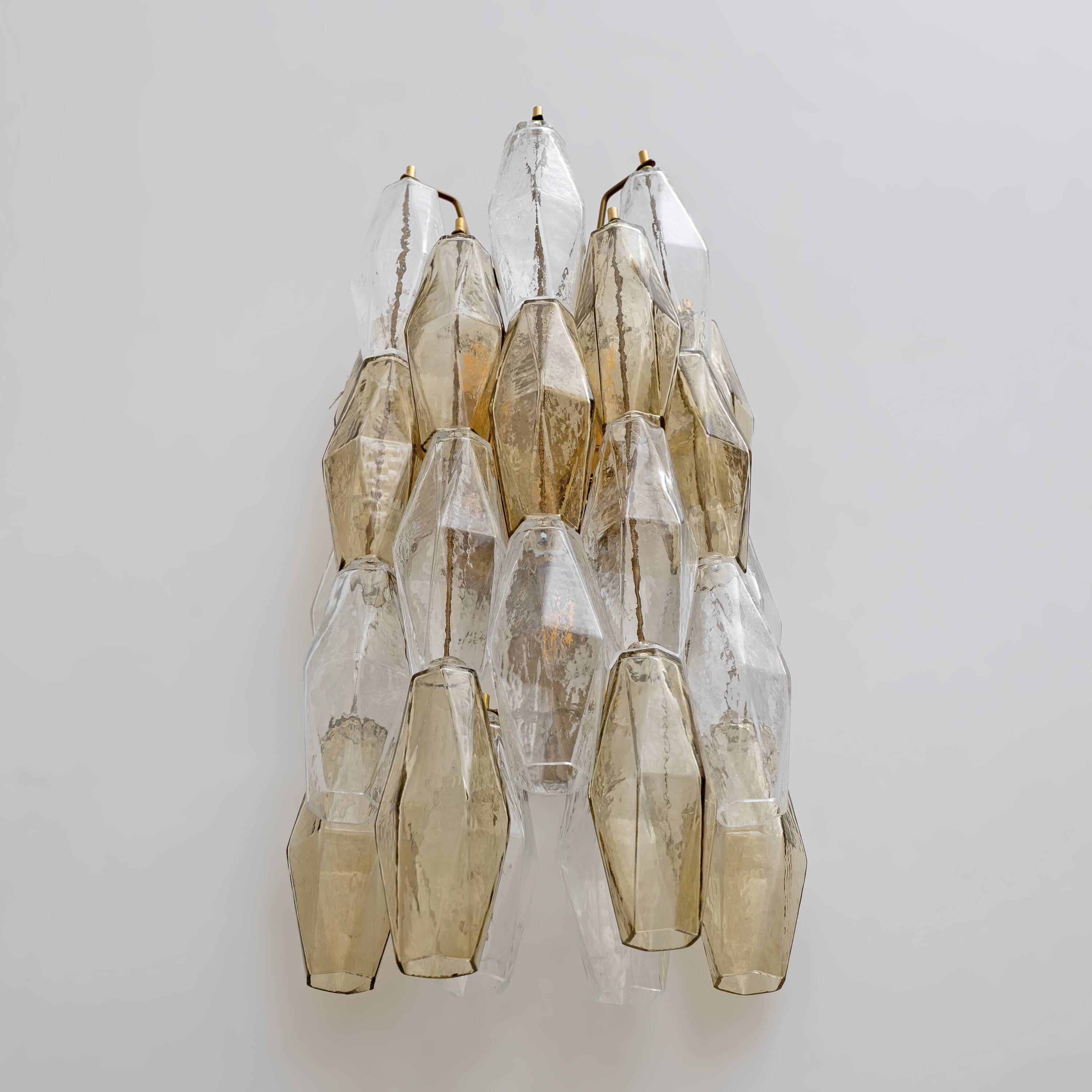 Pair of Mid-Century Italian Murano Glass Poliedri Sconces Amber and Clear