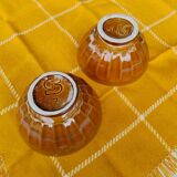 Pair of brown/yellow ribbed bowls - Digoin & Sarreguemines