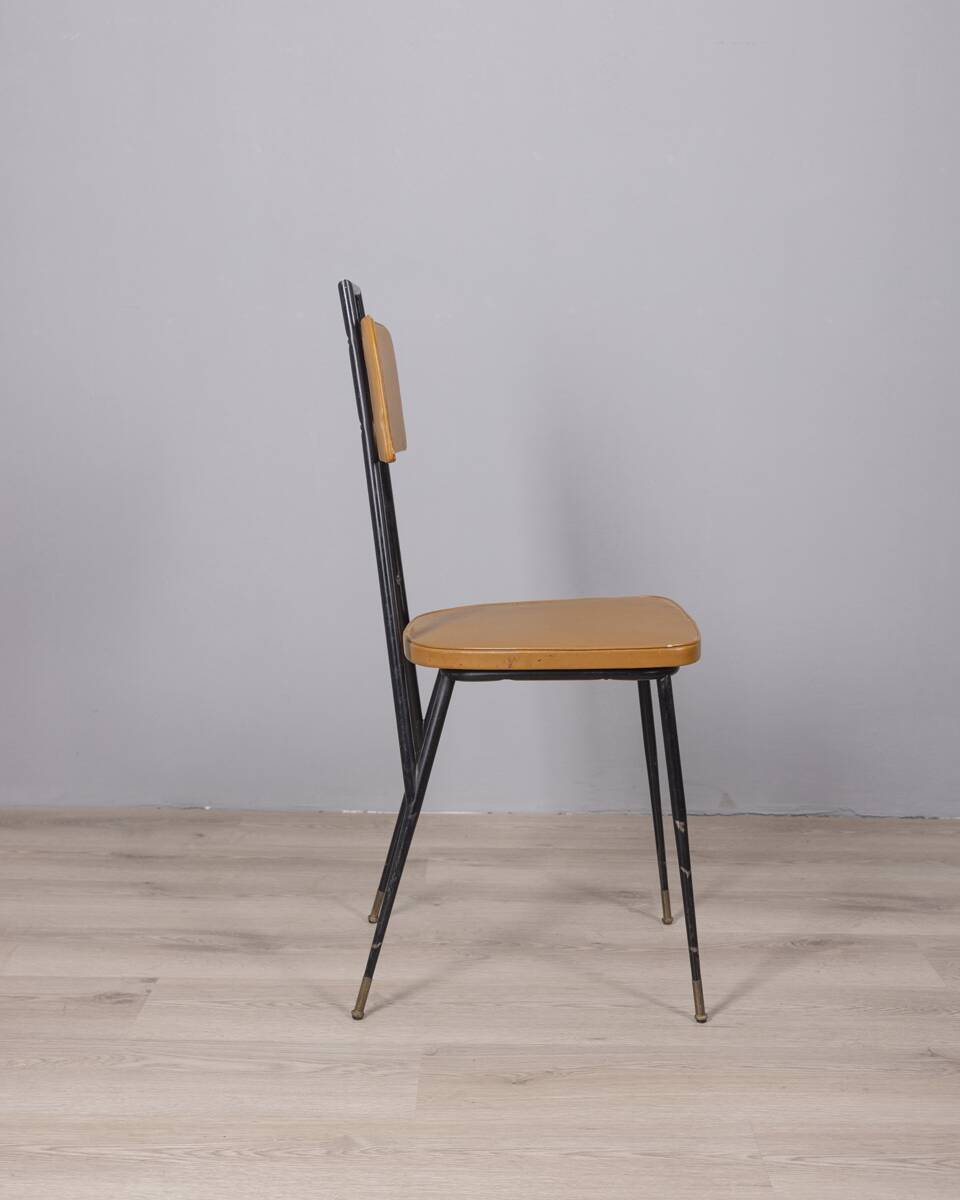 SET OF 6 VINTAGE 1960S METAL AND LEATHER CHAIRS, ITALIAN DESIGN