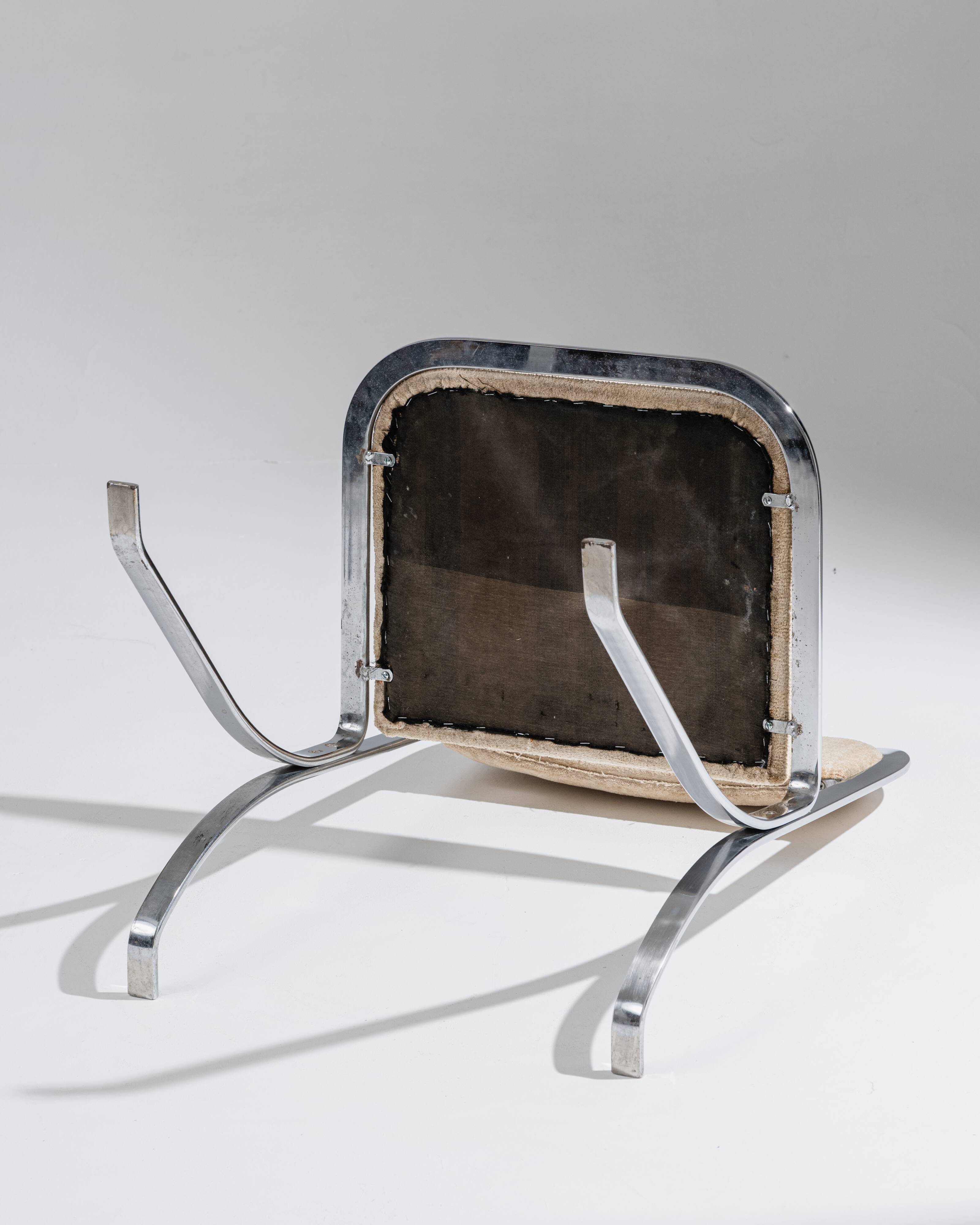 Set de 4 chaises en métal chromé et velours, 1970s
