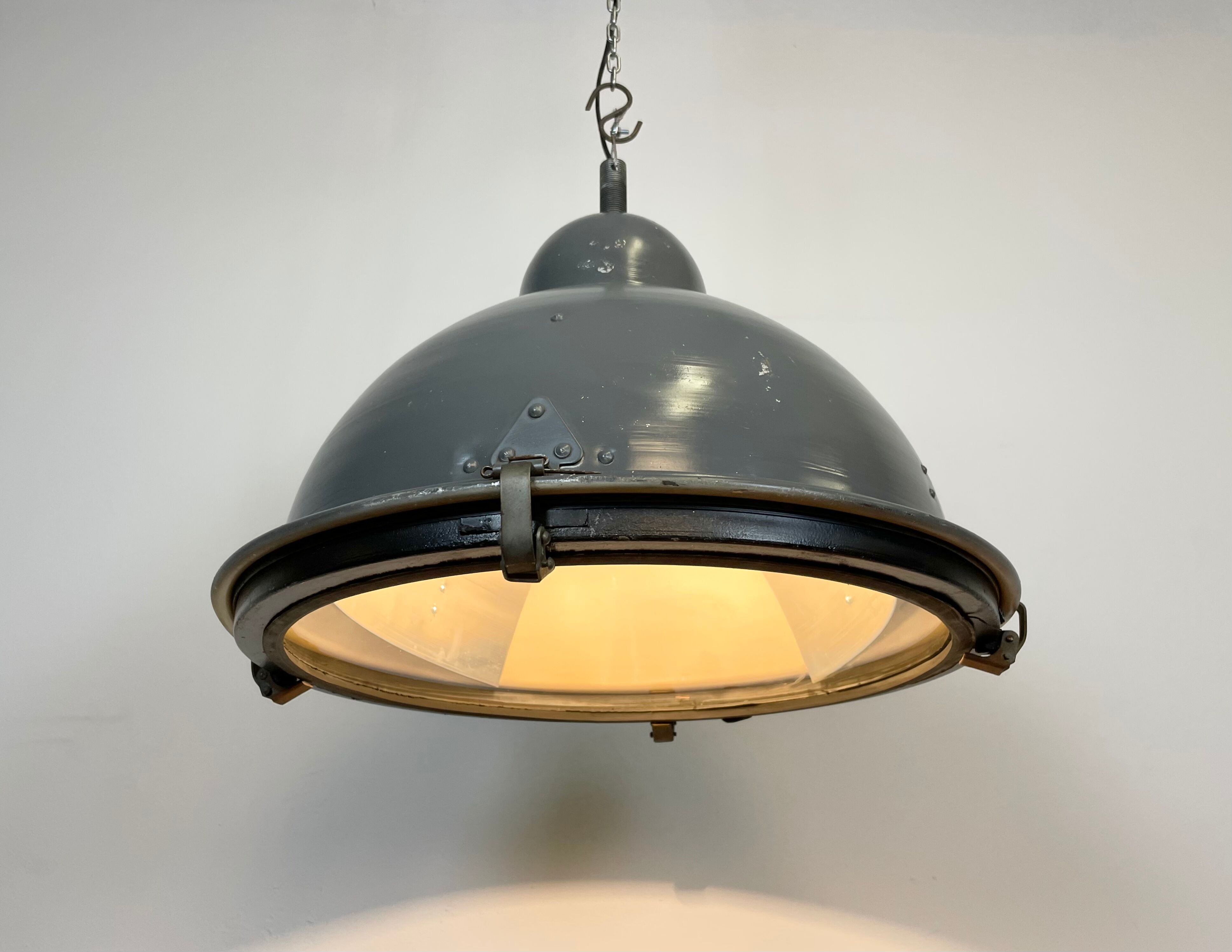 Grey Industrial Pendant Lamp with Clear Glass Cover, 1970s