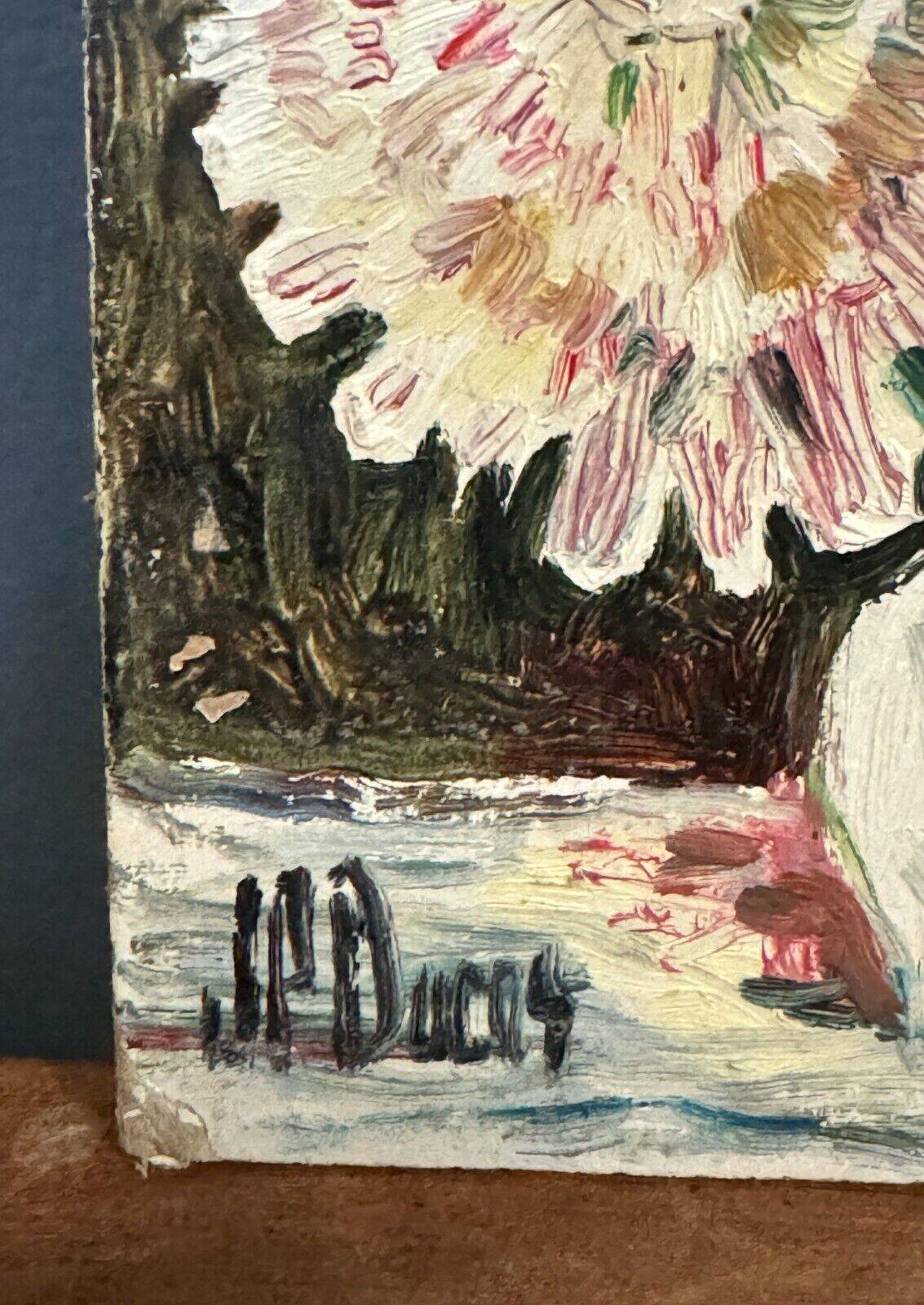 Oil on cardboard by JP Ducas Ducos still life with flowers 20th century