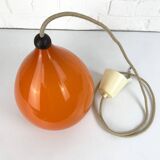 Scandinavian drop pendant light in orange, opaline and teak glass, 1960