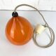 Scandinavian drop pendant light in orange, opaline and teak glass, 1960