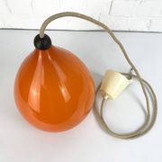 Scandinavian drop pendant light in orange, opaline and teak glass, 1960
