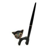 Porte stylo zoomorphe chat bronze patine noir design vintage