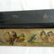 Old Napoleon III pen tray, chewed cardboard and chromo: Alignment of birds
