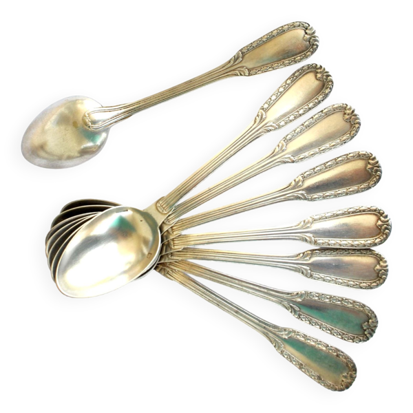 Lot de 8 cuillères à café en métal argenté boulenger décor de rinceaux 14cm