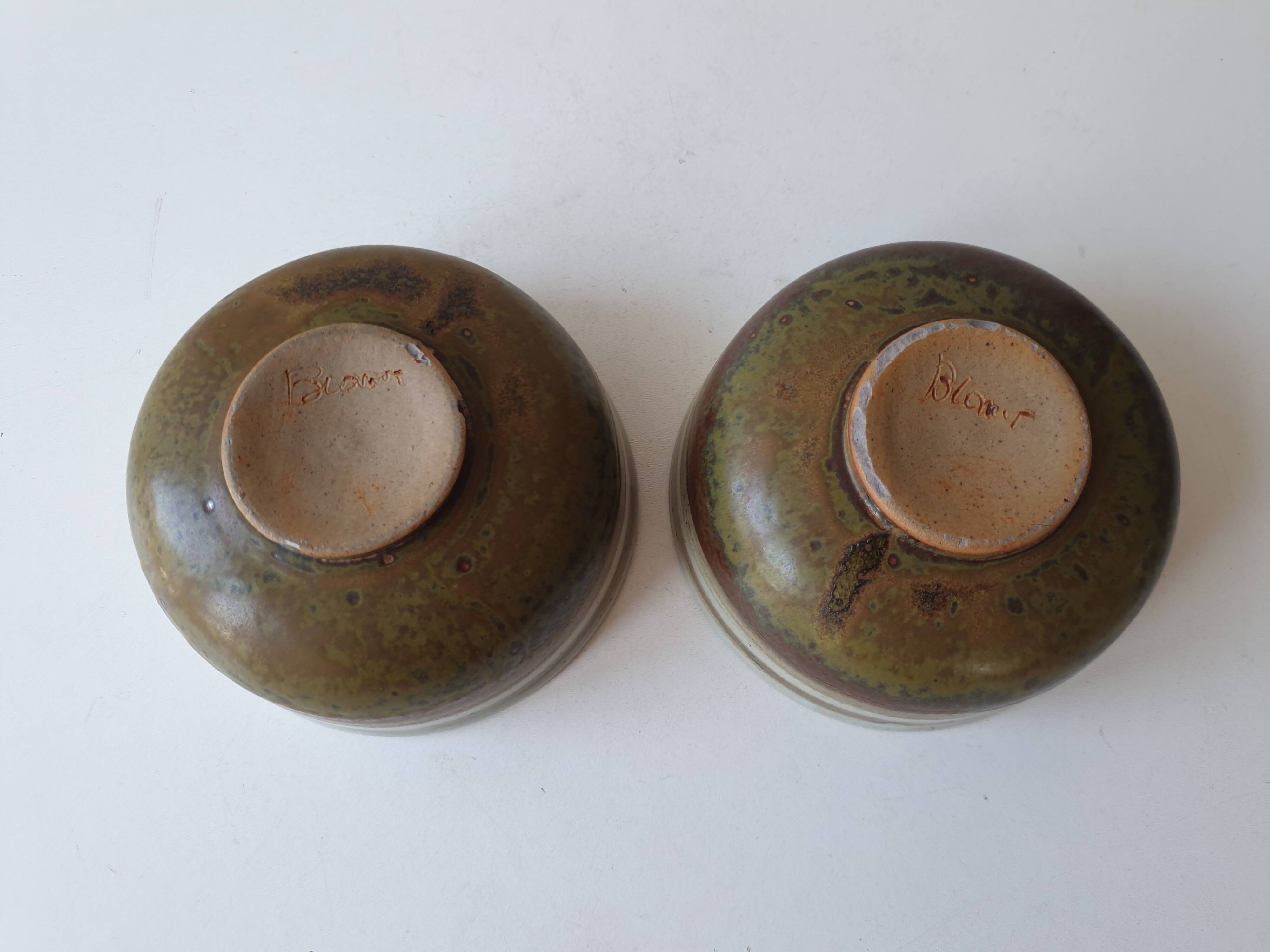 Set of 2 ramekins Bowls / cups in glazed ceramic Signed Blanot