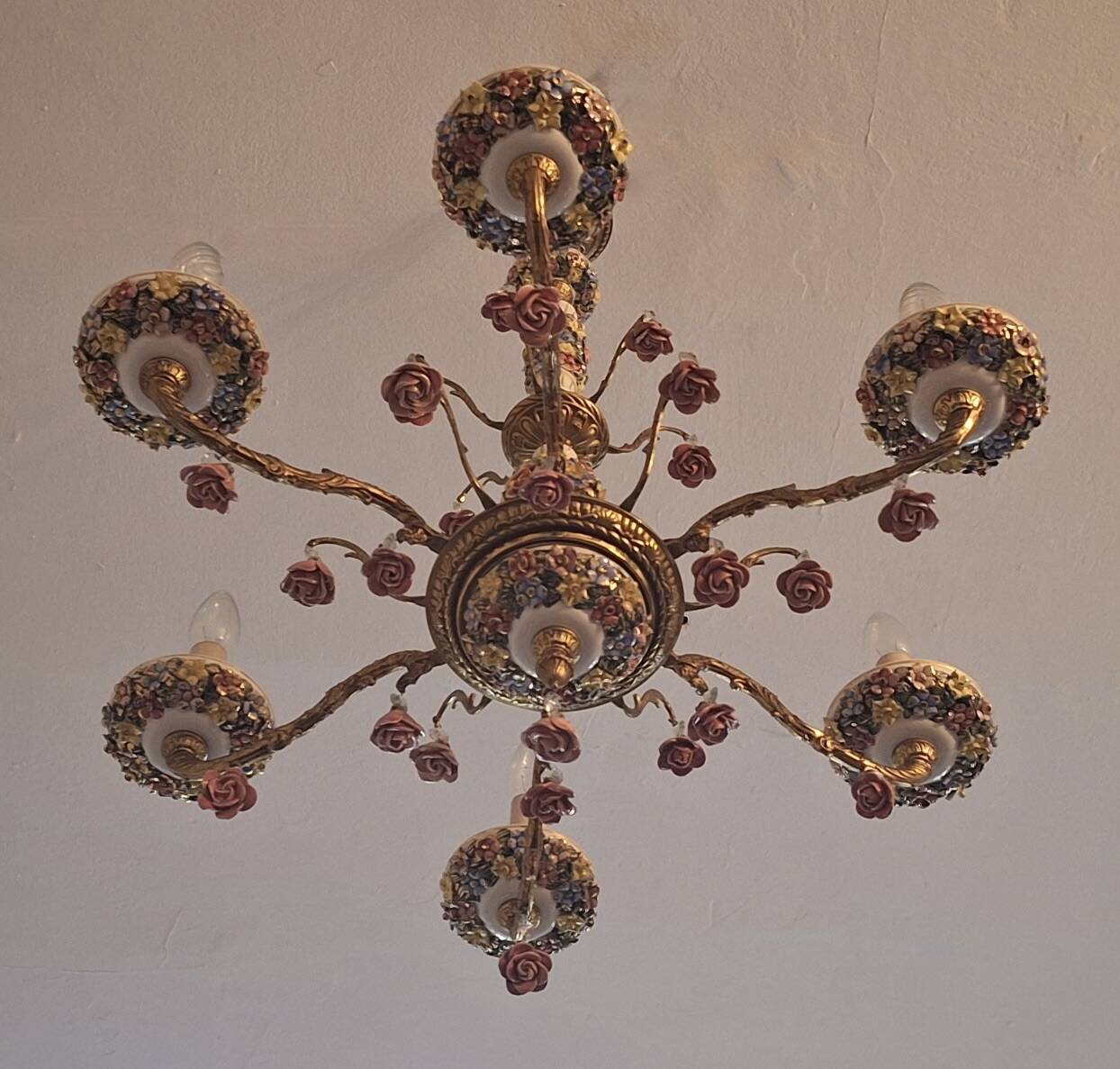 Lustre vintage Boho en laiton doré à 6 bras