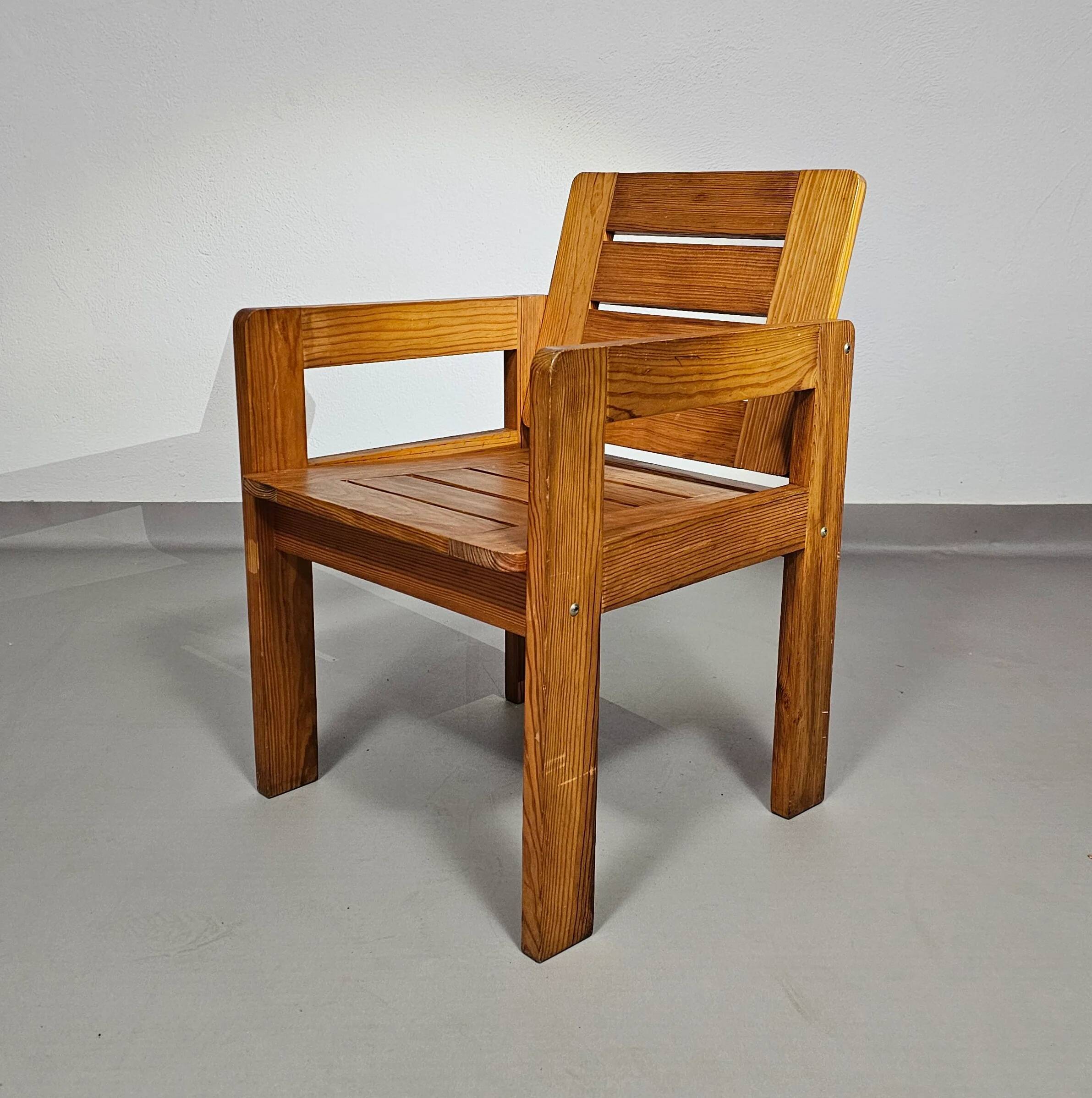 Pine wood chair 1970s with foldable seat