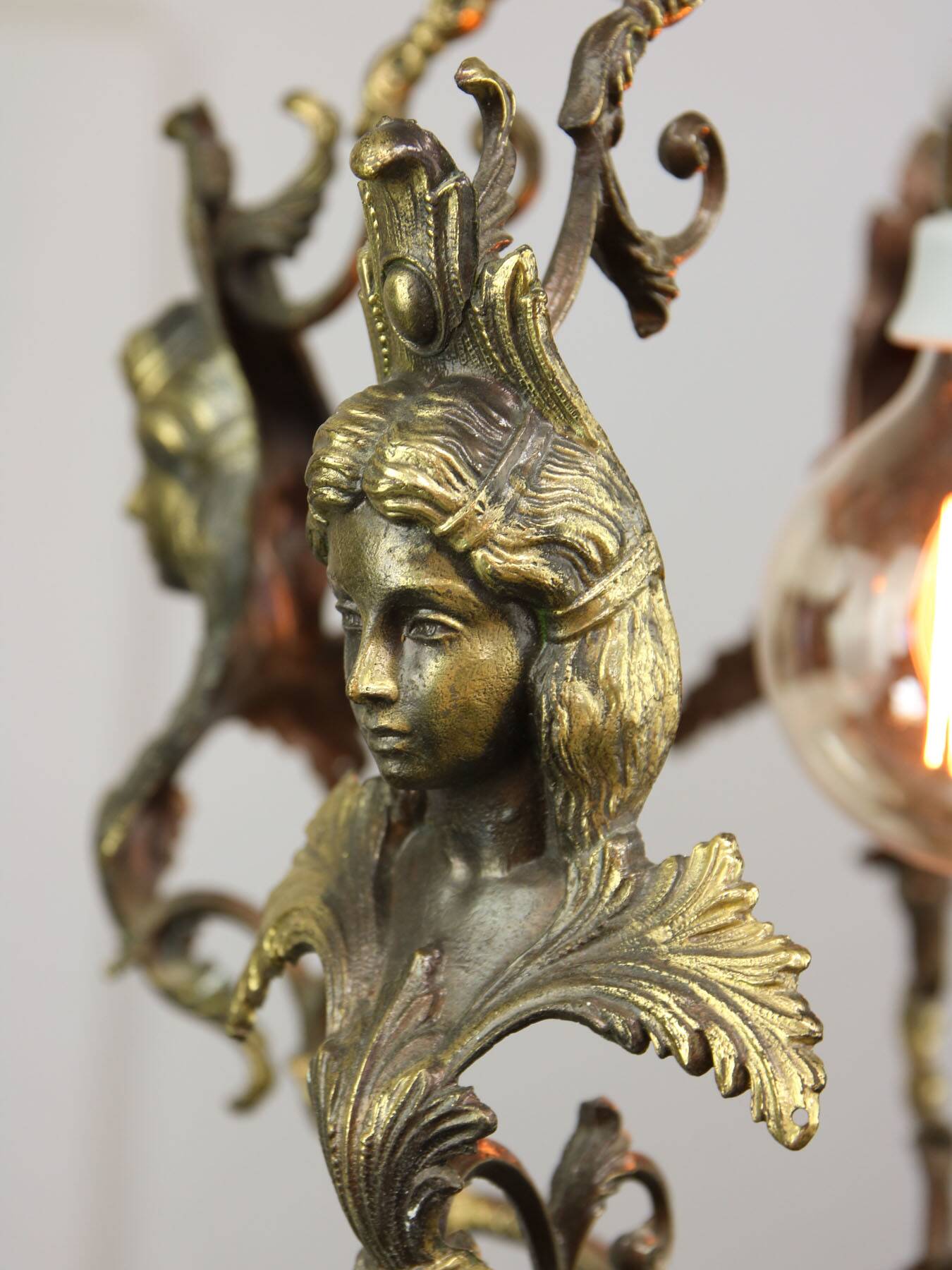 Vintage Patinated Bronze Figural Pendant Lamp