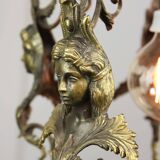 Vintage Patinated Bronze Figural Pendant Lamp