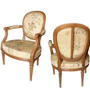 Pair of Louis XVI style armchairs in silk