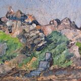 Old beach painting Perros Guirec 1952