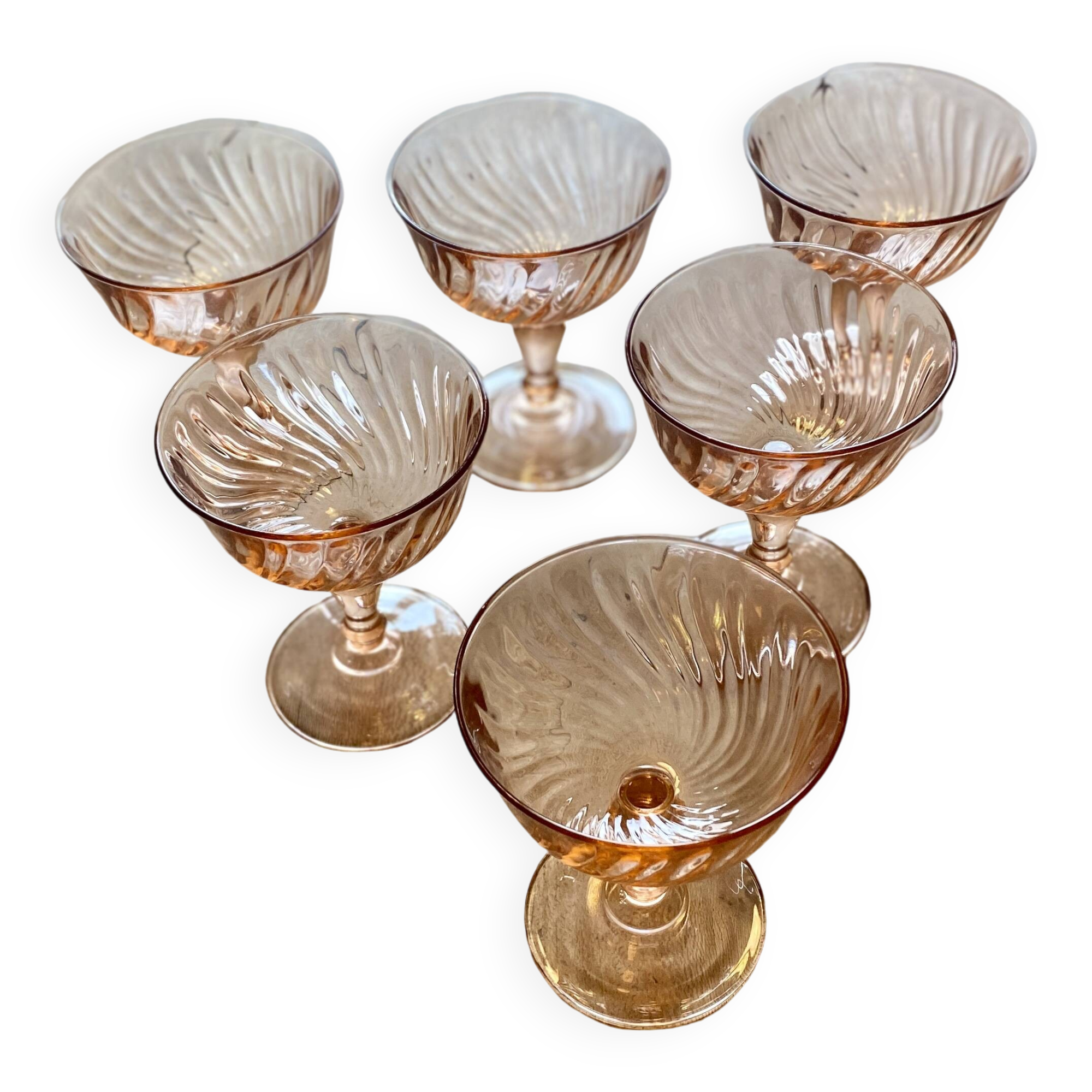 Set of 6 vintage rosaline champagne glasses