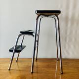 Vintage step stool in black formica and chrome steel