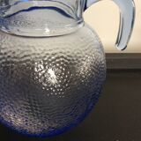 Pichet vintage  boule en verre bleu texturé des années 70-80