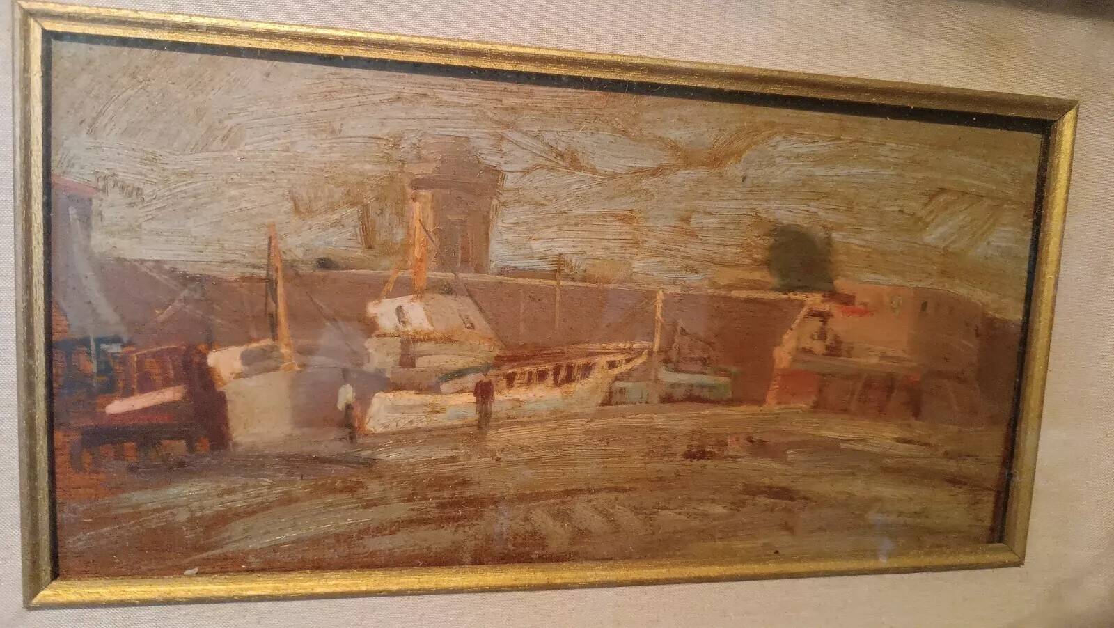 oil painting on panel signed and dated - seascape - harbor