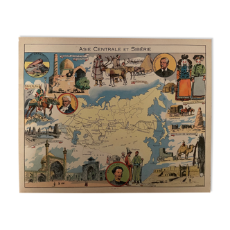 Old Poster Map of Central Asia and Siberia from 1948 - JP Pinchon