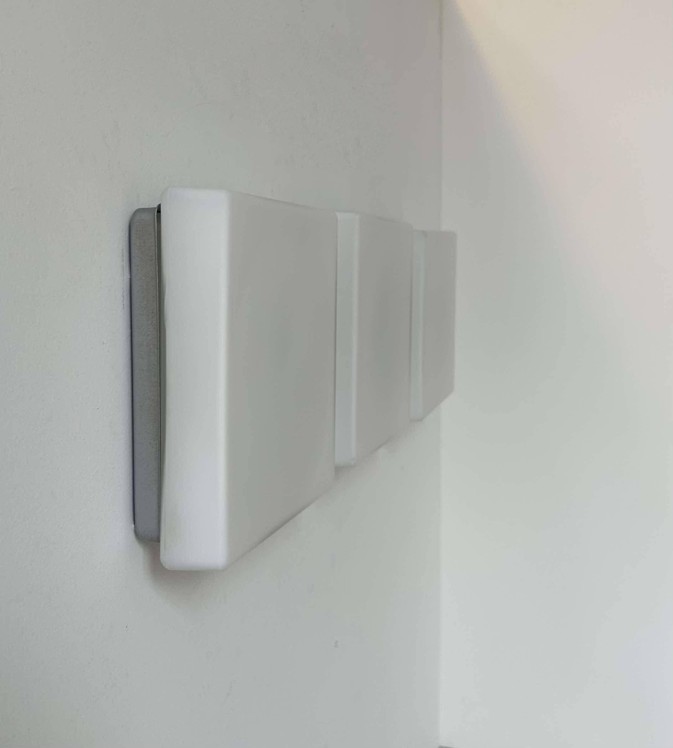 Set of 3 vintage square opaline wall lights, France 1970