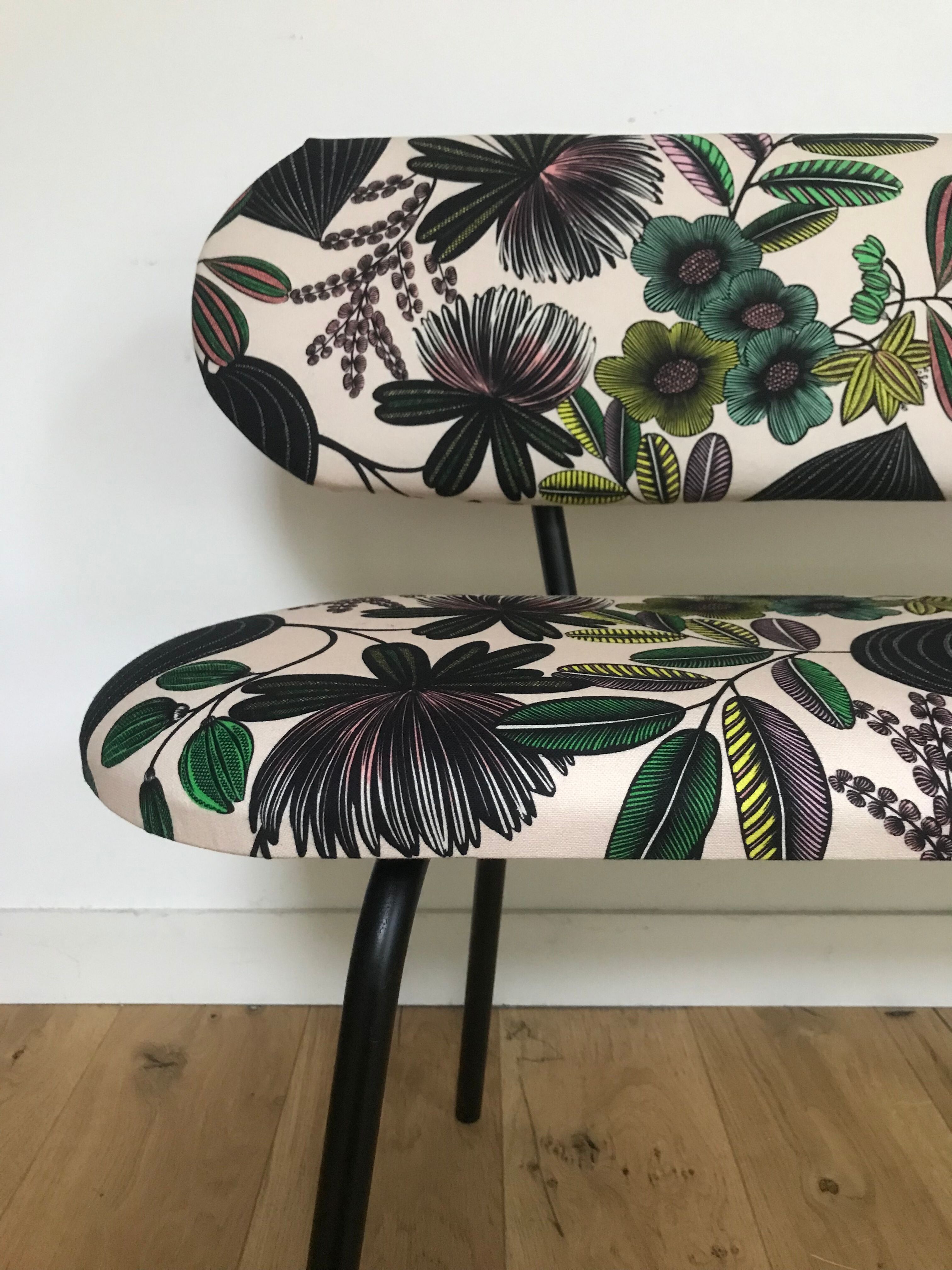 Bench upholstered floral fabric