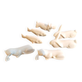 Ensemble 7 porte-couteaux porcelaine animaux, chien, chats, poissons, lapin
