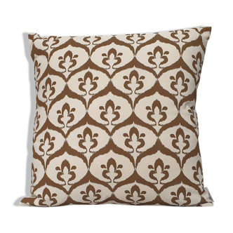 Ivory / olive ikat style ottoman cushion cover - 50 x 50