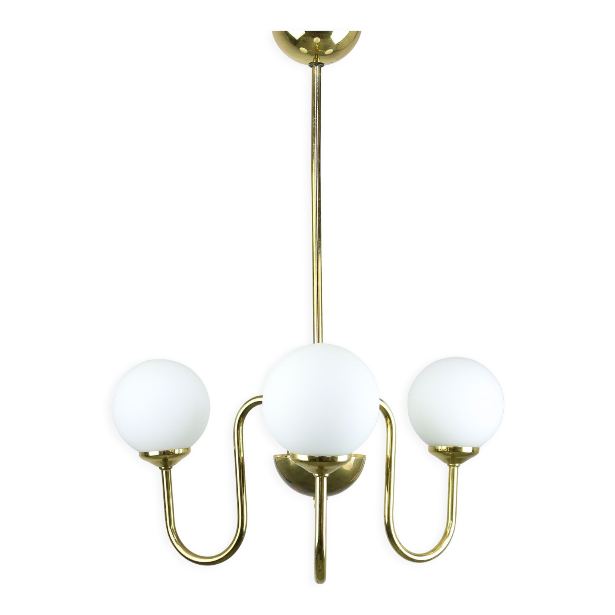 Vintage golden chandelier in opaline glass