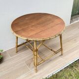 Round coffee table rattan and oak vintage