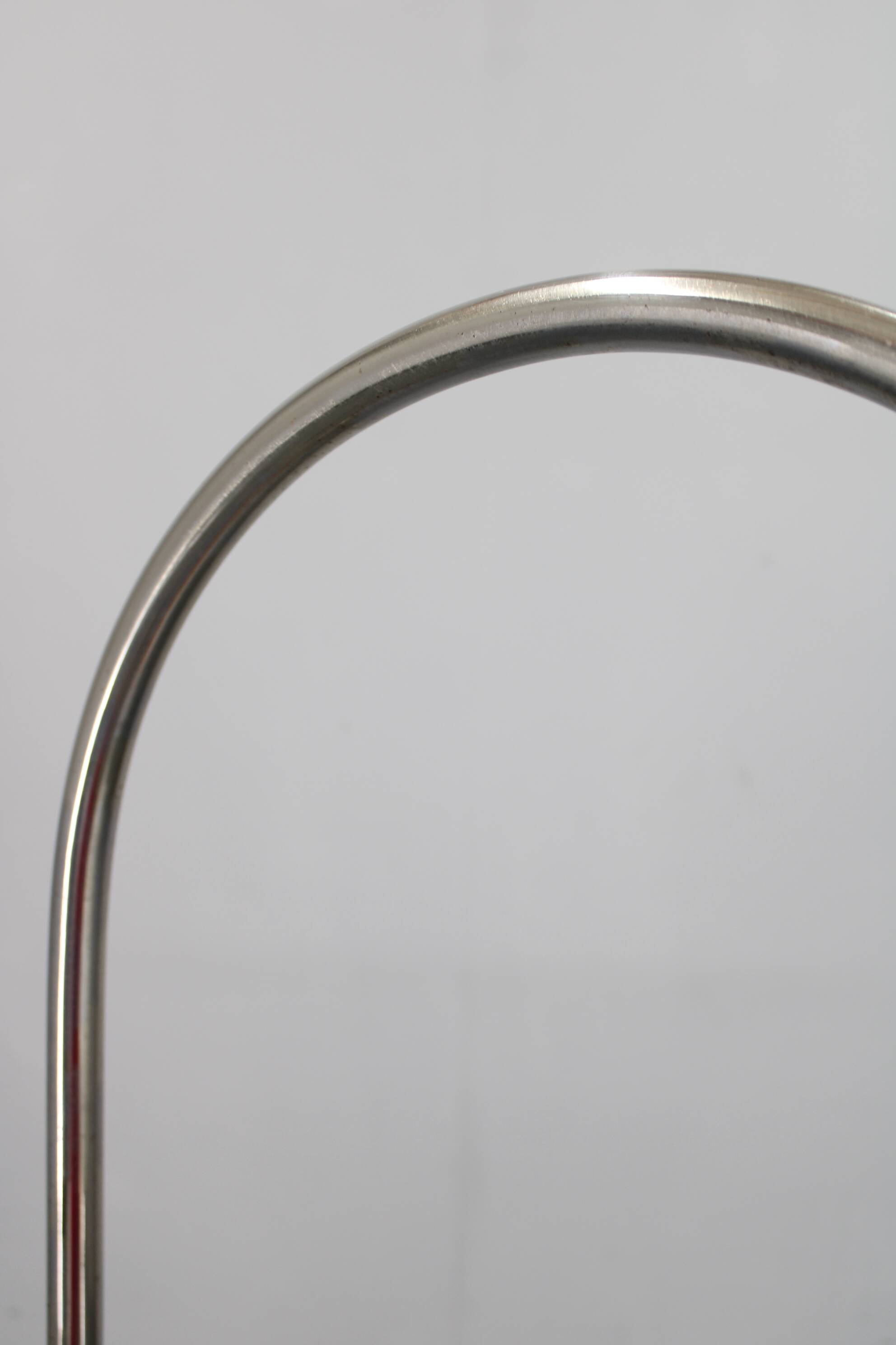 1930s Czechoslovak Art Deco chrome floor lamp with milk glass globe and table