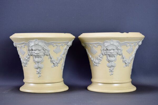 Paire de cache pot en grès de sarreguemines