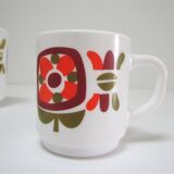 Three mugs and two cups decoration flowers design Jean-Charles Meunier 70s