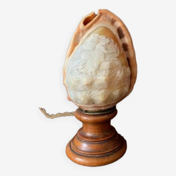 Old night light lamp, carved shell cameo, early 20th century