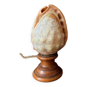 Old night light lamp, carved shell cameo, early 20th century
