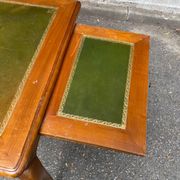Louis XV style flat desk in solid cherry wood with pull-out extensions and leather top 19